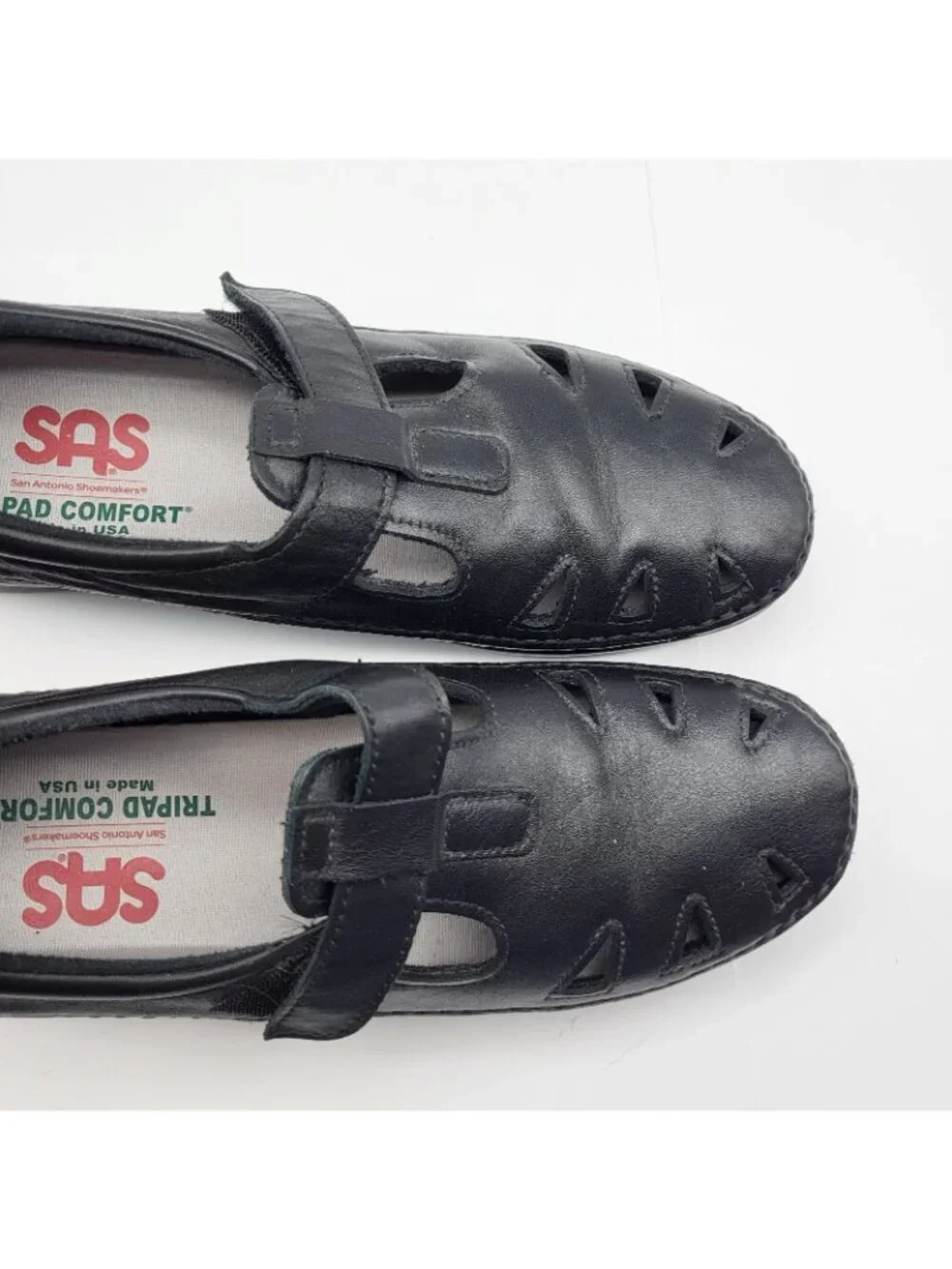 SAS Roamer Women 7.5 N Narrow Black Leather Tripad Comfort Cutout Mary Jane Shoe